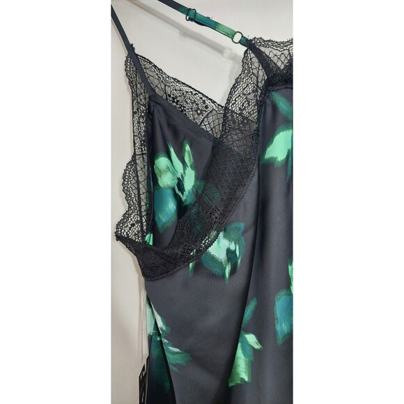 Worthington Women's Size Medium Floral Slip Dress Floral Print Black Teal Satin - Picture 8 of 14